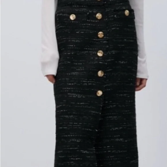 Zara Black Midi Skirt with Gold Buttons - Picture 2 of 4